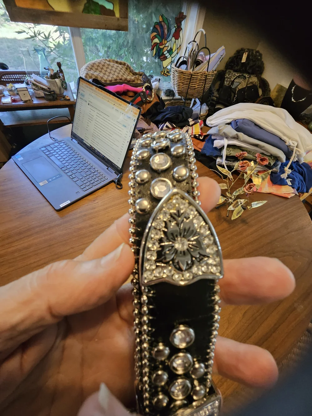 Blingy Silver Crystal Rhinestone -Embellished Western Buckle Women's Belt M